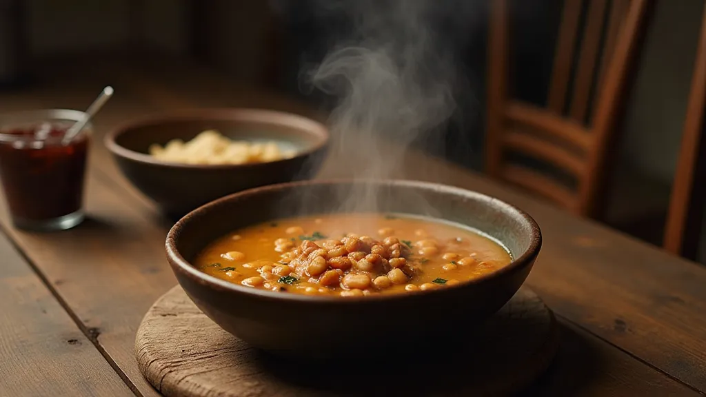 Simple dinner setting with bean soup
