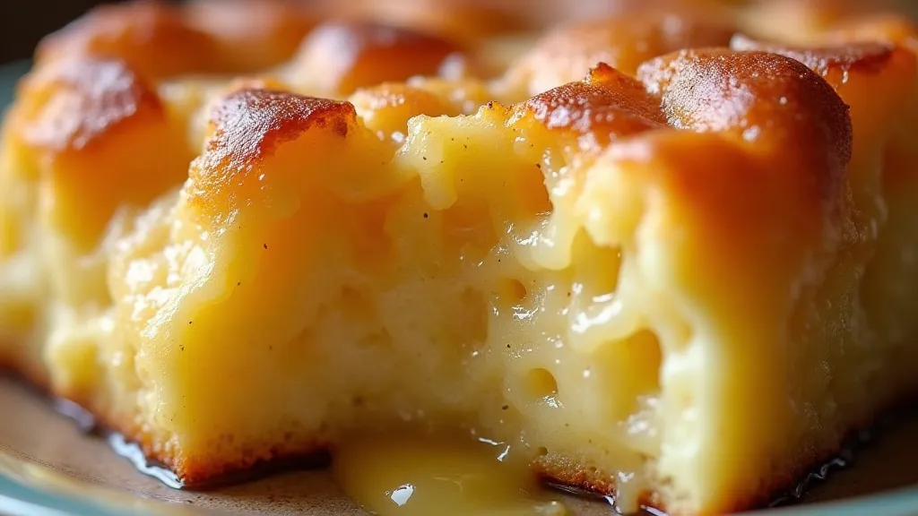 Close-up of the bread pudding texture