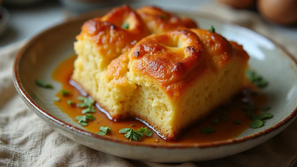 Warm bread pudding on a vintage plate