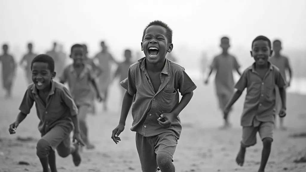 Children playing in a dusty field during the Dust Bowl era.