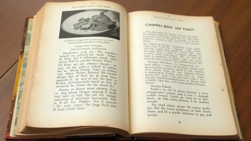 Vintage cookbook recipe for Chipped Beef on Toast