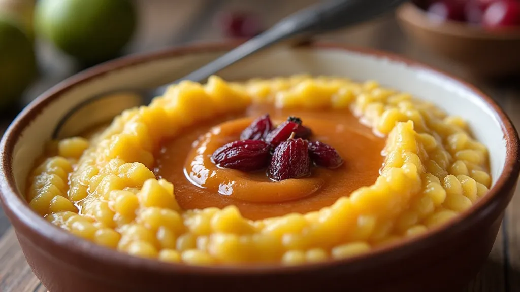 Bowl of Cornmeal Mush with Molasses and Cranberries