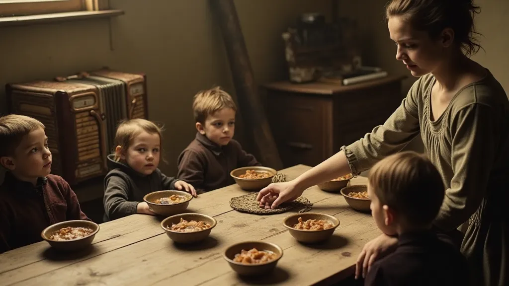 Family gathering for a meal during the Great Depression