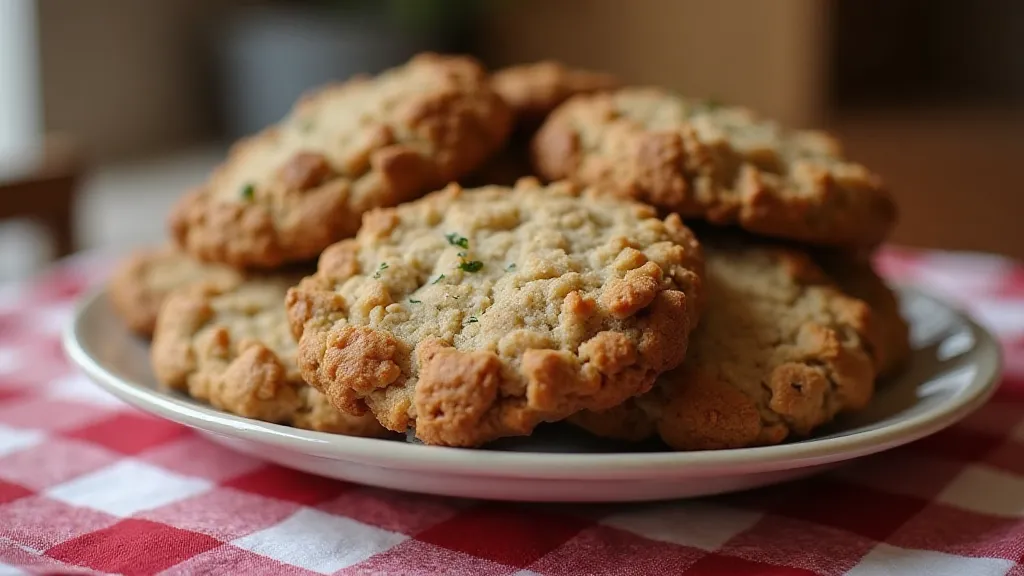 Rustic Oatmeal Cookies on Checkered Tablecloth