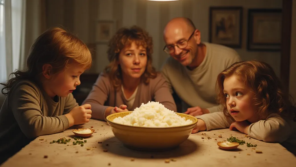 Family sharing rice pudding