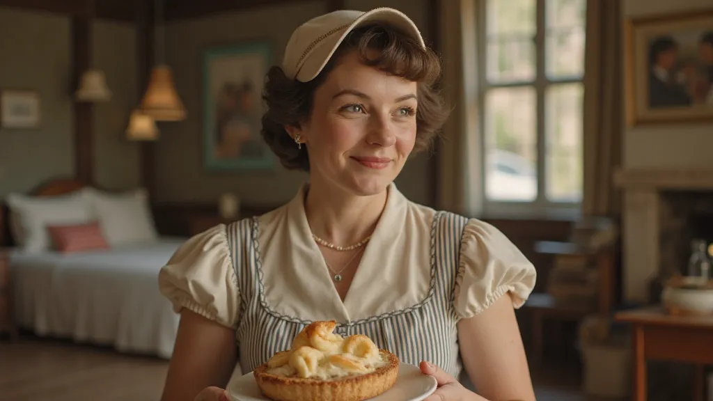 Woman presenting a slice of Mock Apple Pie to her family