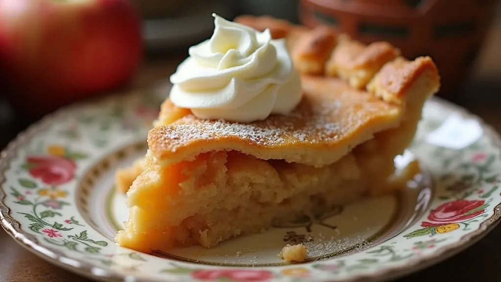 Modern slice of Mock Apple Pie on a vintage plate