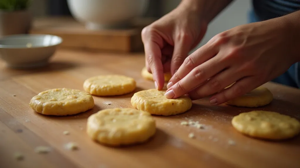 Hands shaping potato cakes, ready to be fried.