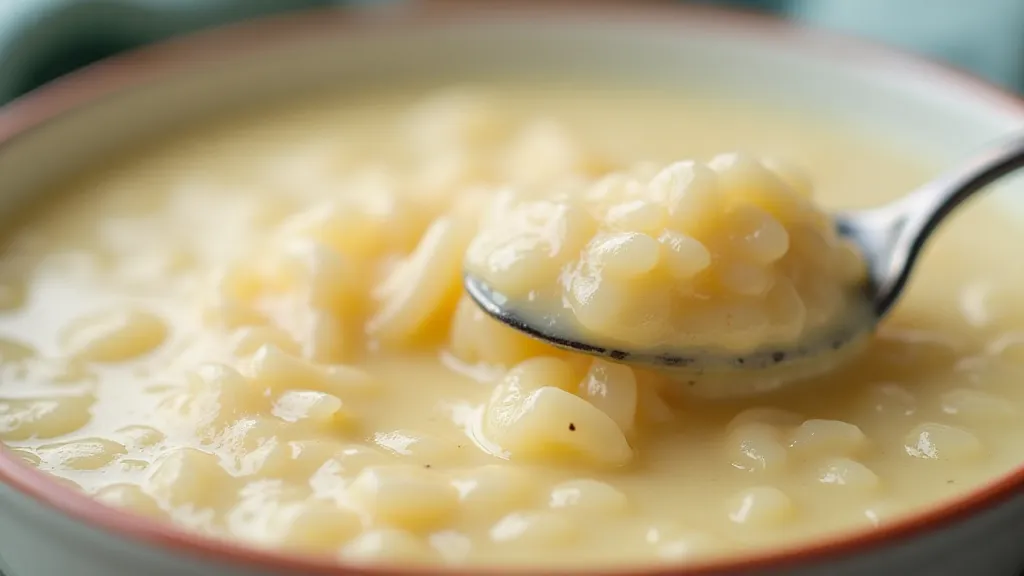 Spoon in rice pudding