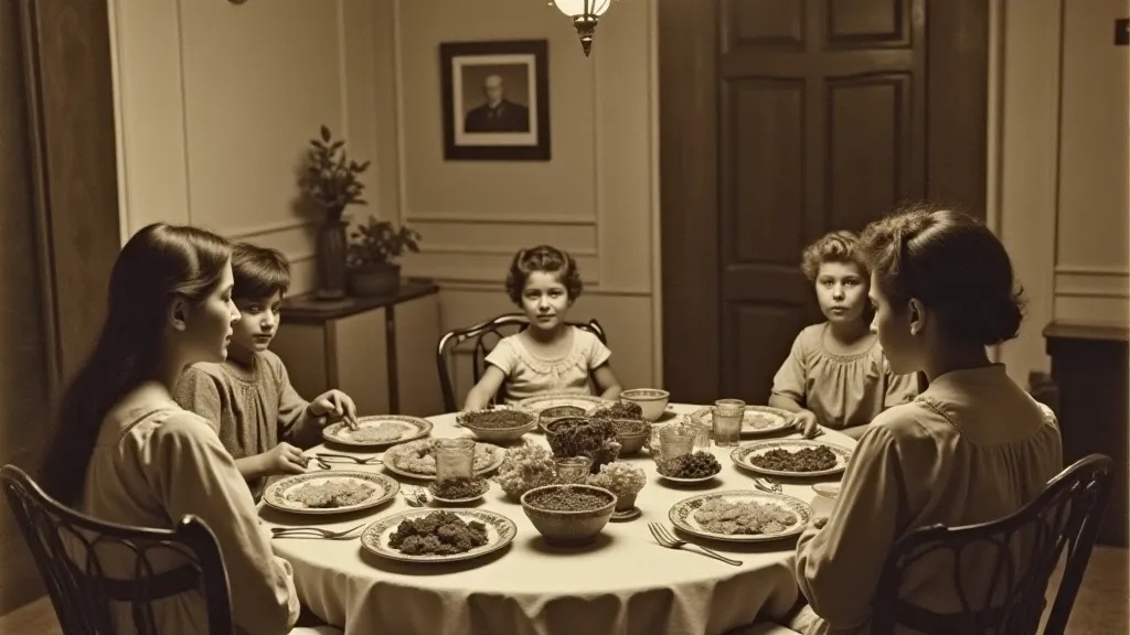 Depression era family meal with scrapple
