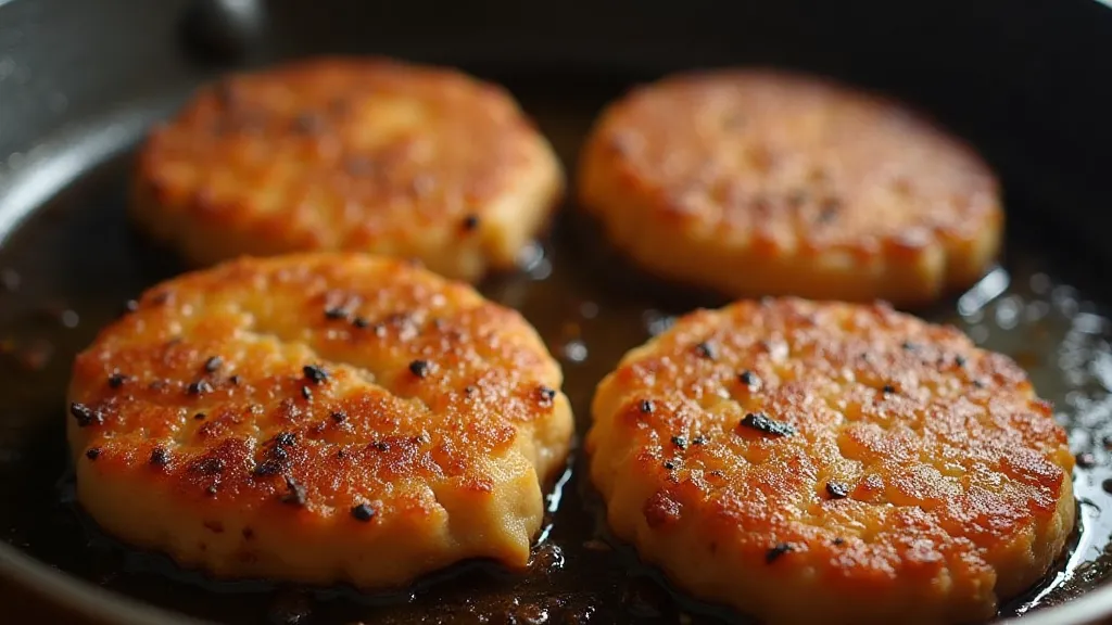 Scrapple frying in a skillet